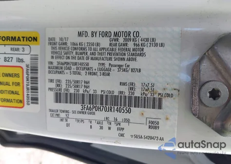 2018 Ford Fusion Se из США, поврежденный, VIN 3FA6P0H70JR140550